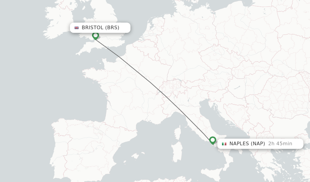 Flights from Bristol to Naples route map