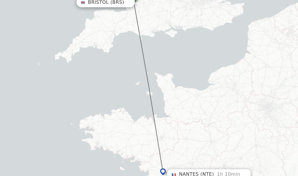 Flights from Bristol to Nantes route map