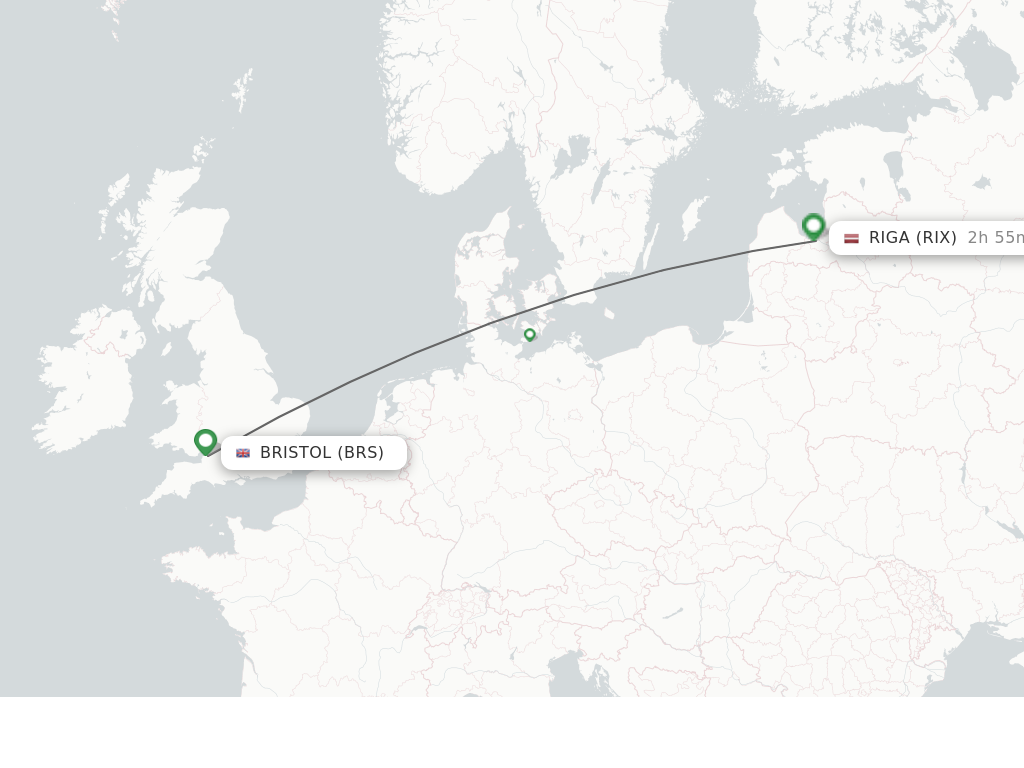 Flights from Bristol to Riga route map