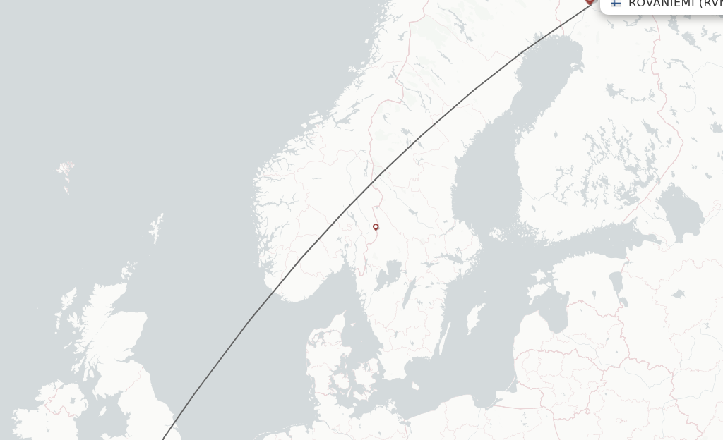 Flights from Bristol to Rovaniemi route map