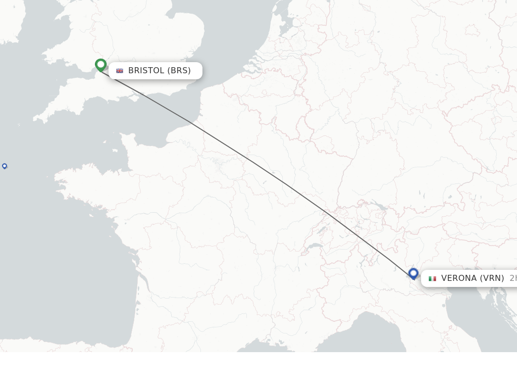 Flights from Verona to Bristol route map