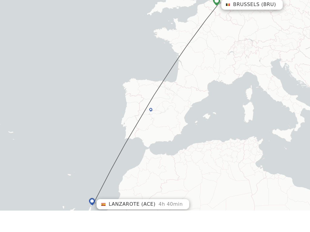 Flights from Brussels to Lanzarote route map