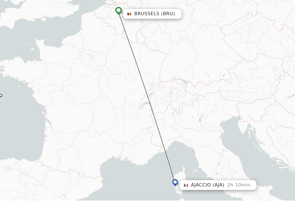 Flights from Brussels to Ajaccio route map