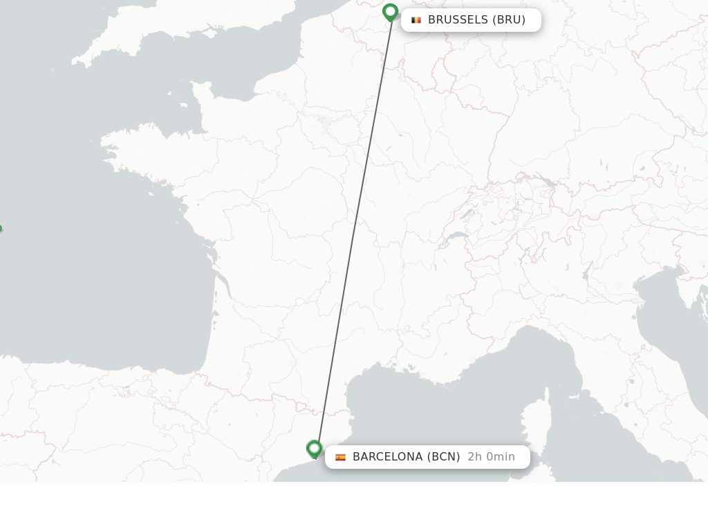 Flights from Brussels to Barcelona route map