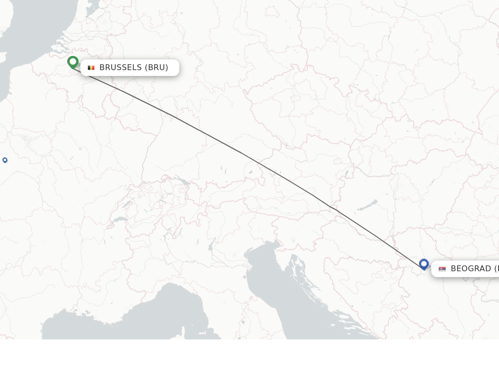 Flights from Brussels to Belgrade route map