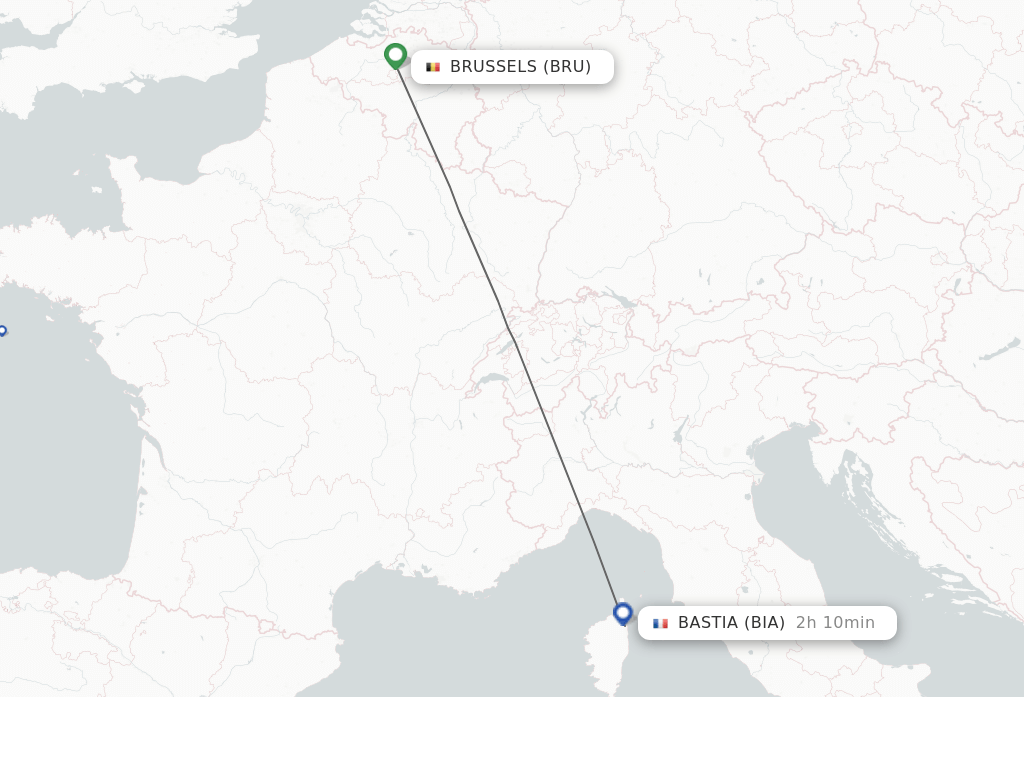 Flights from Brussels to Bastia route map