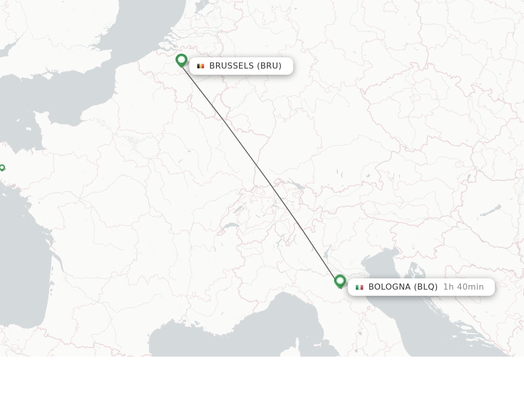 Flights from Brussels to Bologna route map