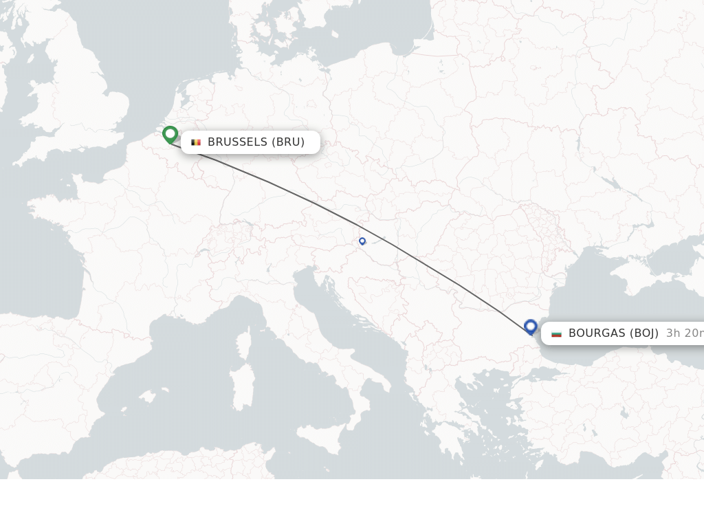 Flights from Brussels to Burgas route map