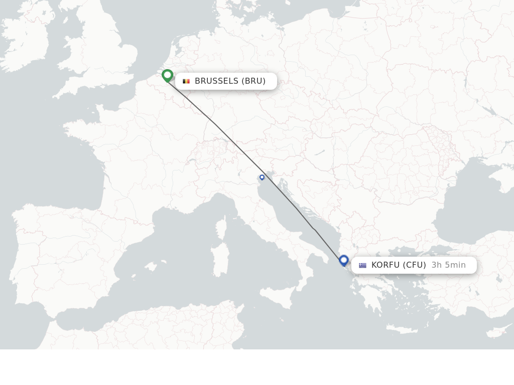 Flights from Brussels to Kerkyra route map