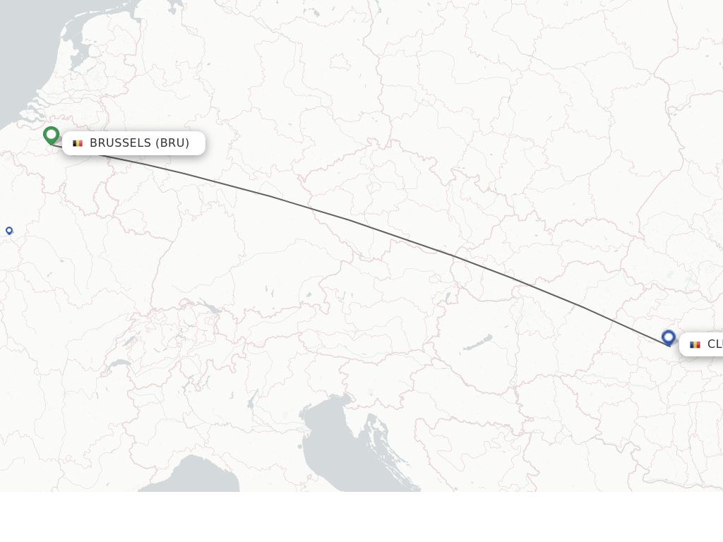 Flights from Brussels to Cluj-Napoca route map