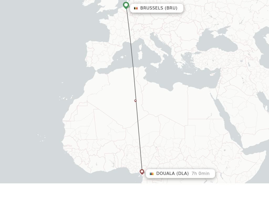 Flights from Douala to Brussels route map