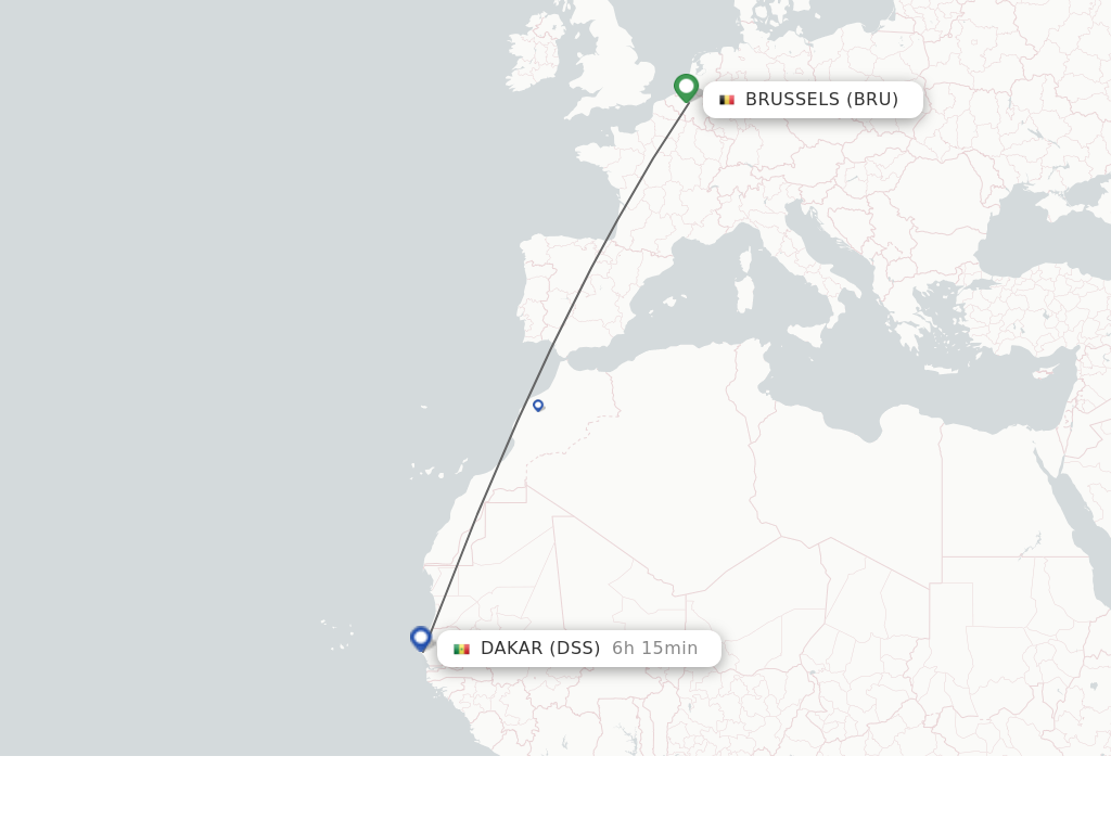 Flights from Brussels to Dakar route map
