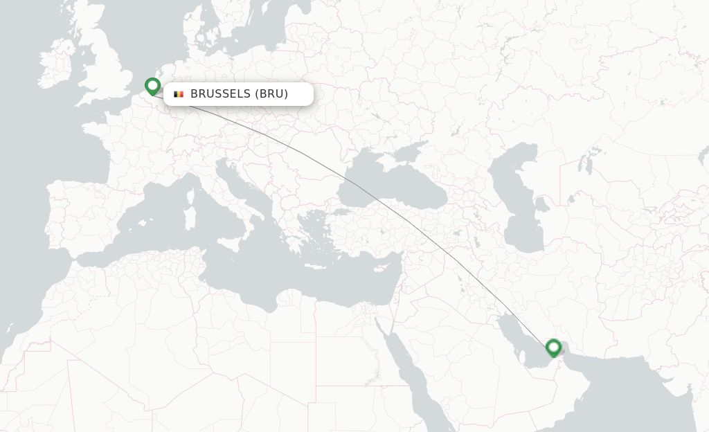 Route map with flights from Brussels with Emirates