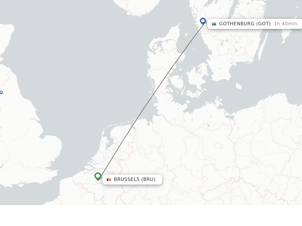 Flights from Brussels to Gothenburg route map