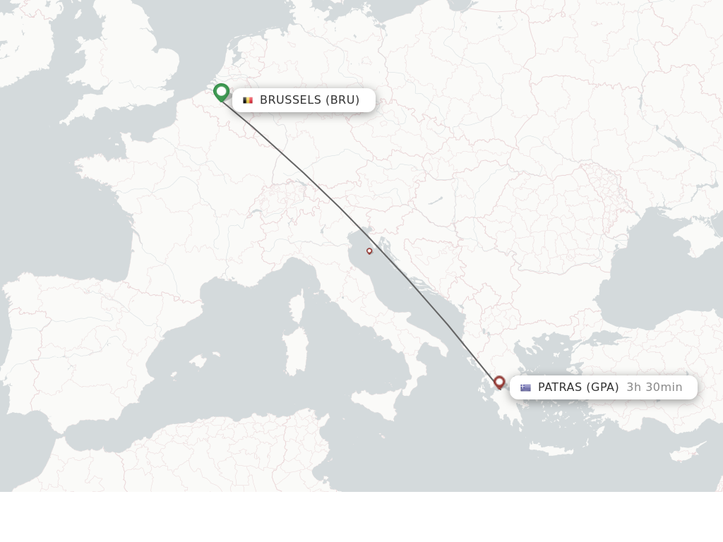 Flights from Patras to Brussels route map