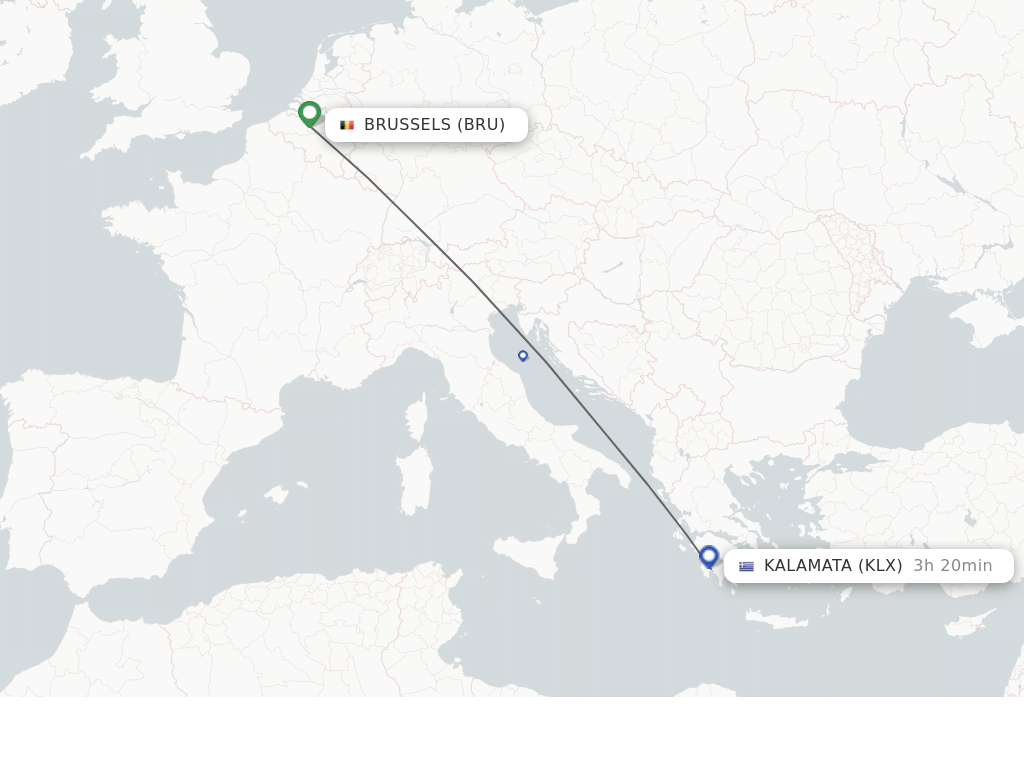 Flights from Brussels to Kalamata route map