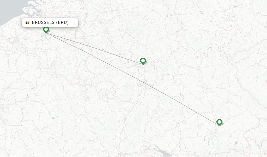 Route map with flights from Brussels with Lufthansa