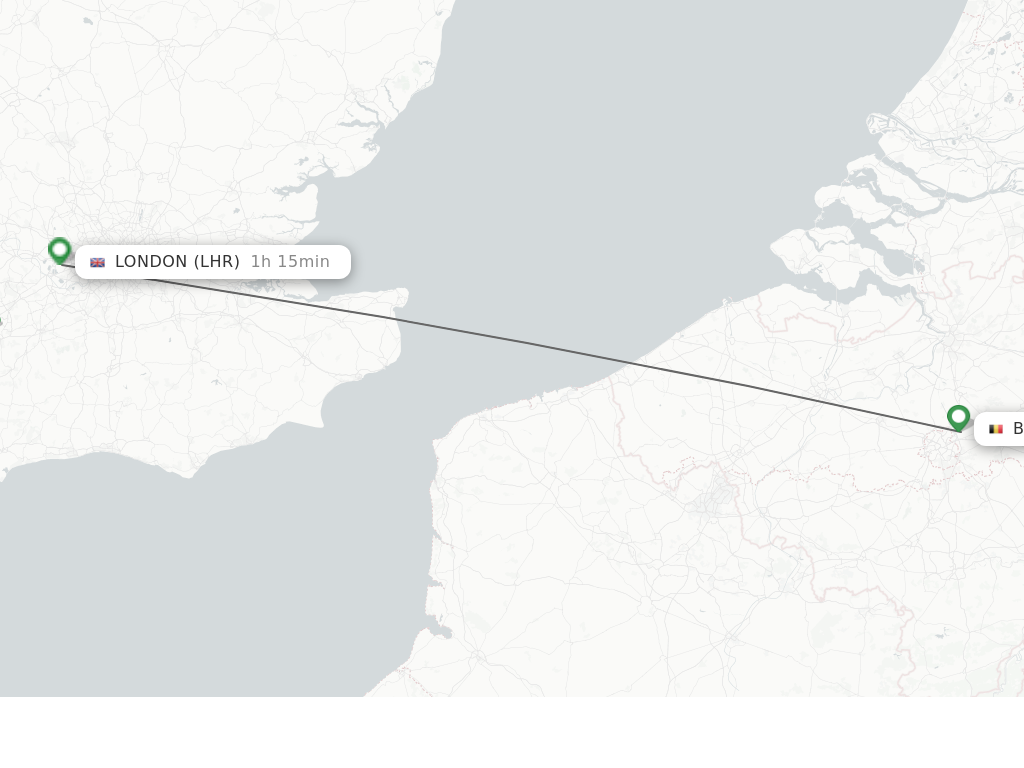 Flights from Brussels to London route map