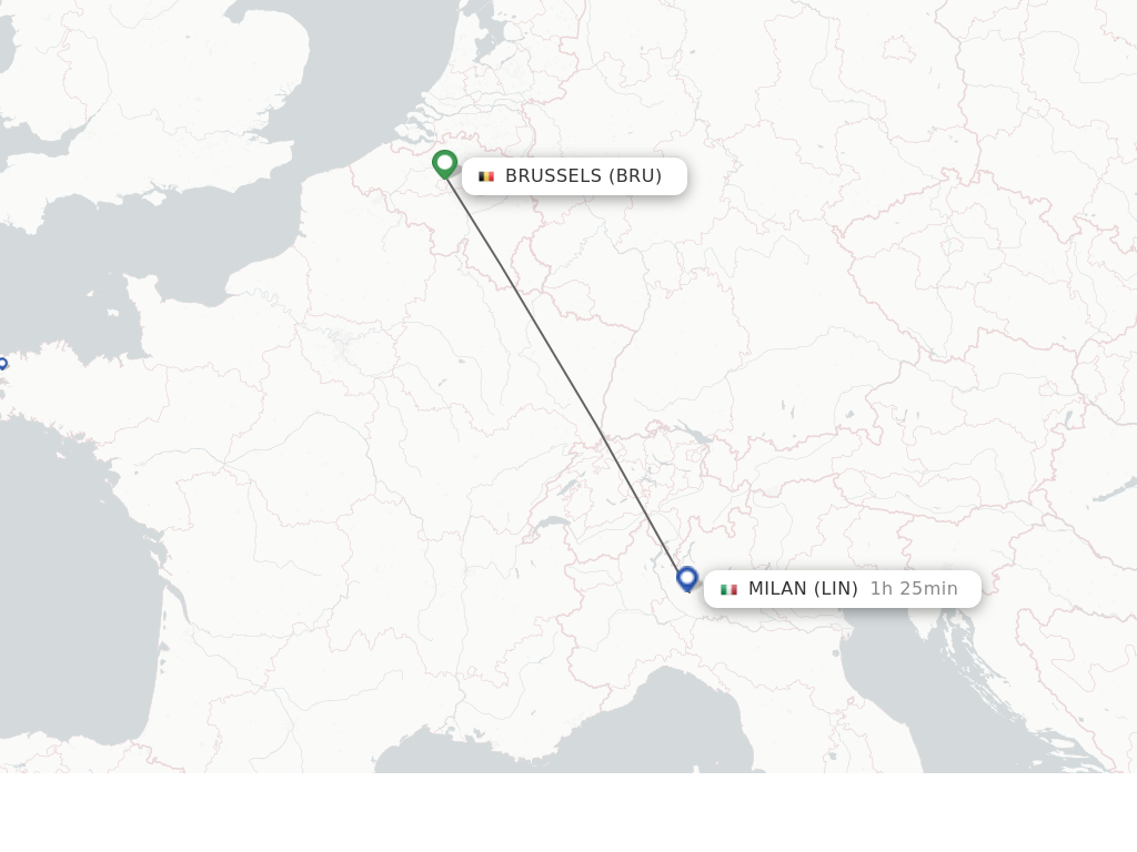 Flights from Brussels to Milan route map