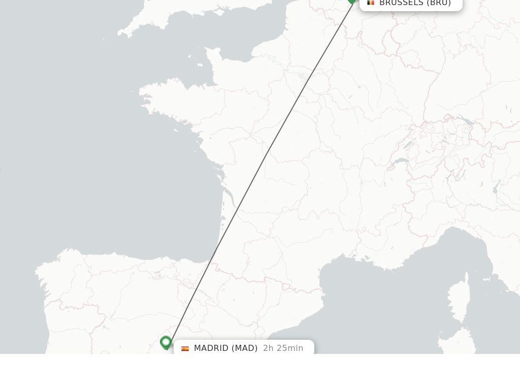 Flights from Brussels to Madrid route map
