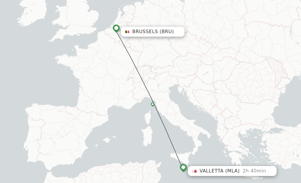 Flights from Brussels to Malta route map
