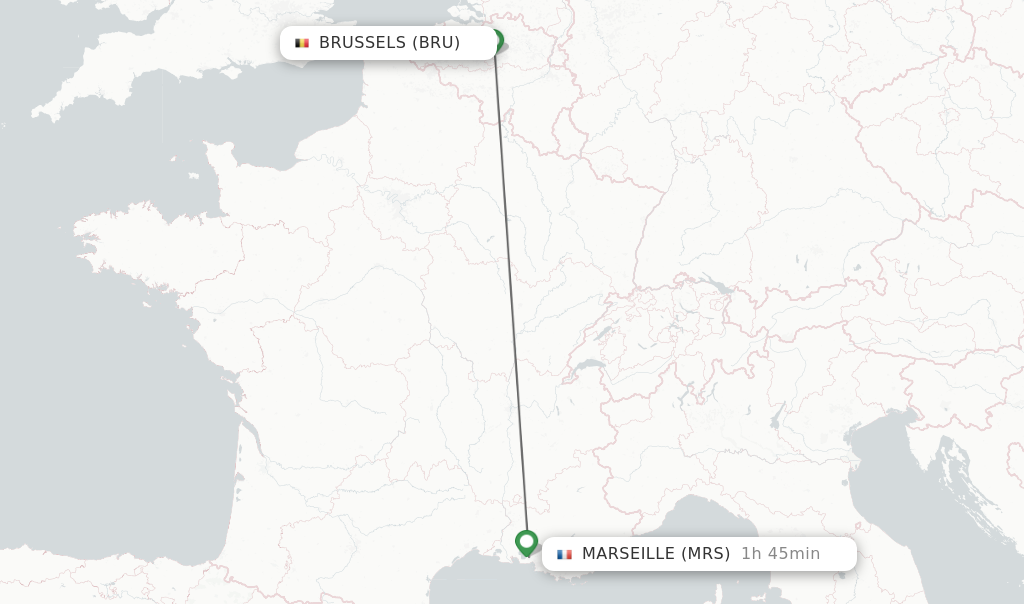 Flights from Brussels to Marseille route map