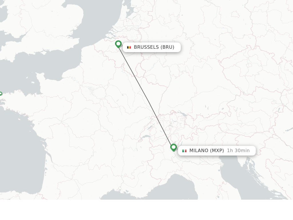Flights from Brussels to Milano route map