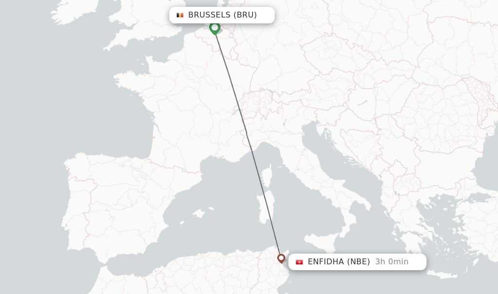 Flights from Brussels to Enfidha route map