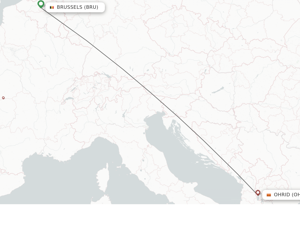 Flights from Brussels to Ohrid route map