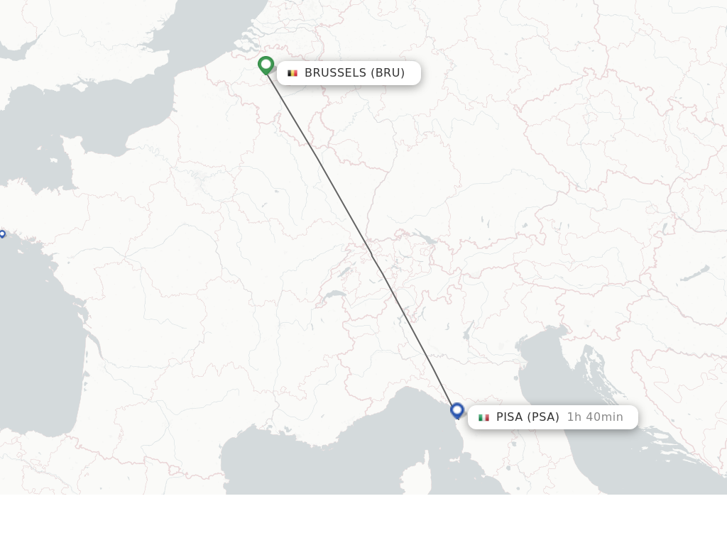 Flights from Pisa to Brussels route map