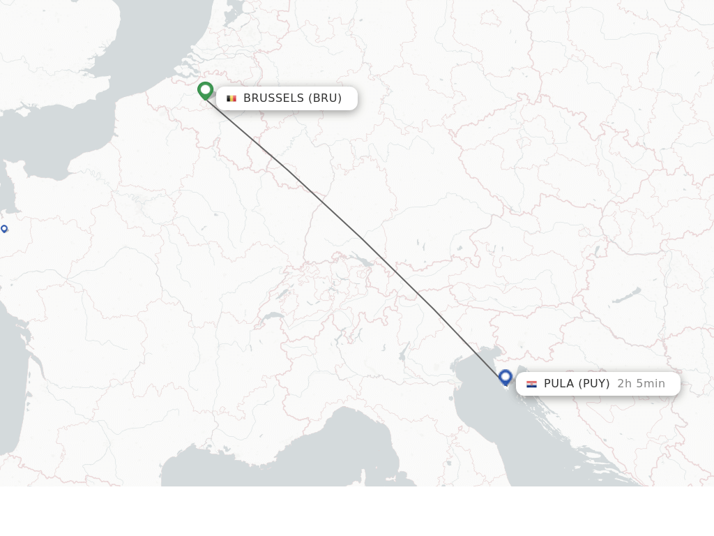 Flights from Pula to Brussels route map