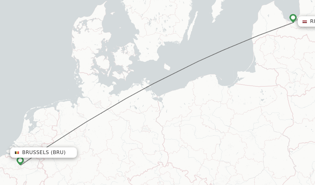 Flights from Brussels to Riga route map