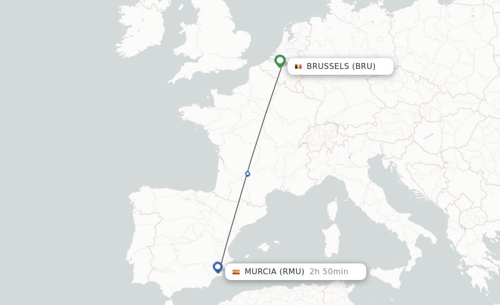 Flights from Brussels to Corvera route map