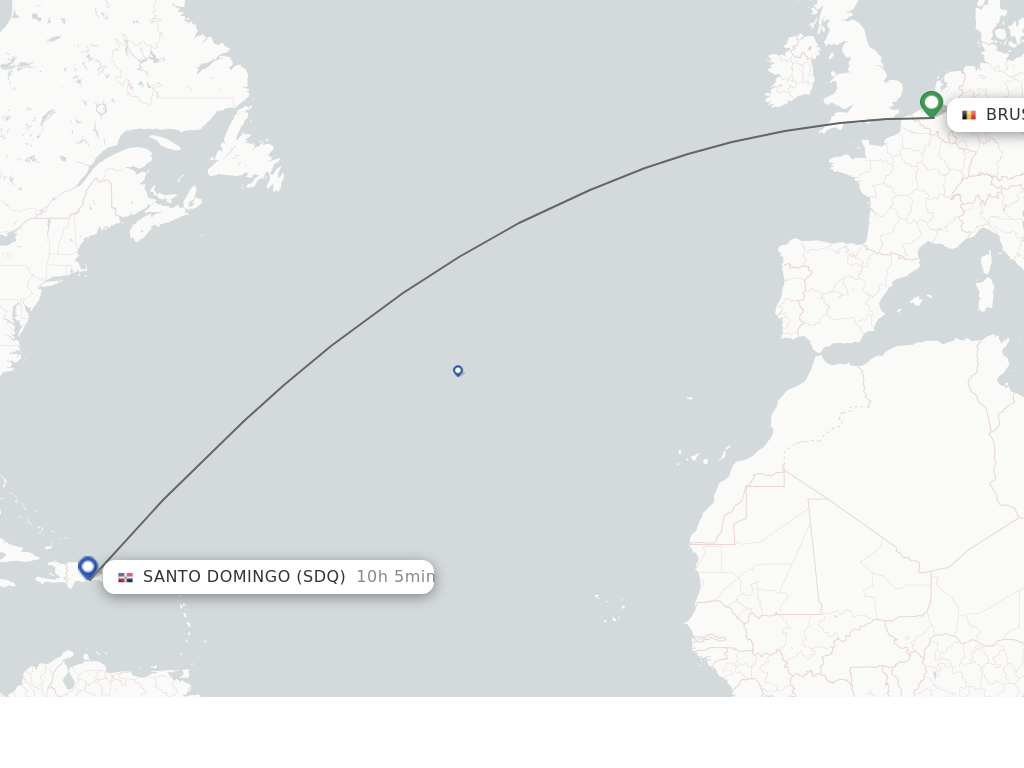 Flights from Brussels to Santo Domingo route map
