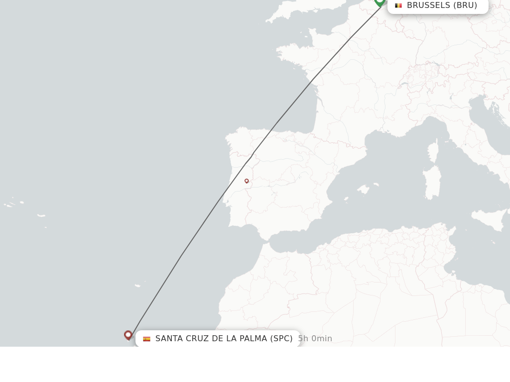 Flights from Brussels to Santa Cruz De La Palma route map