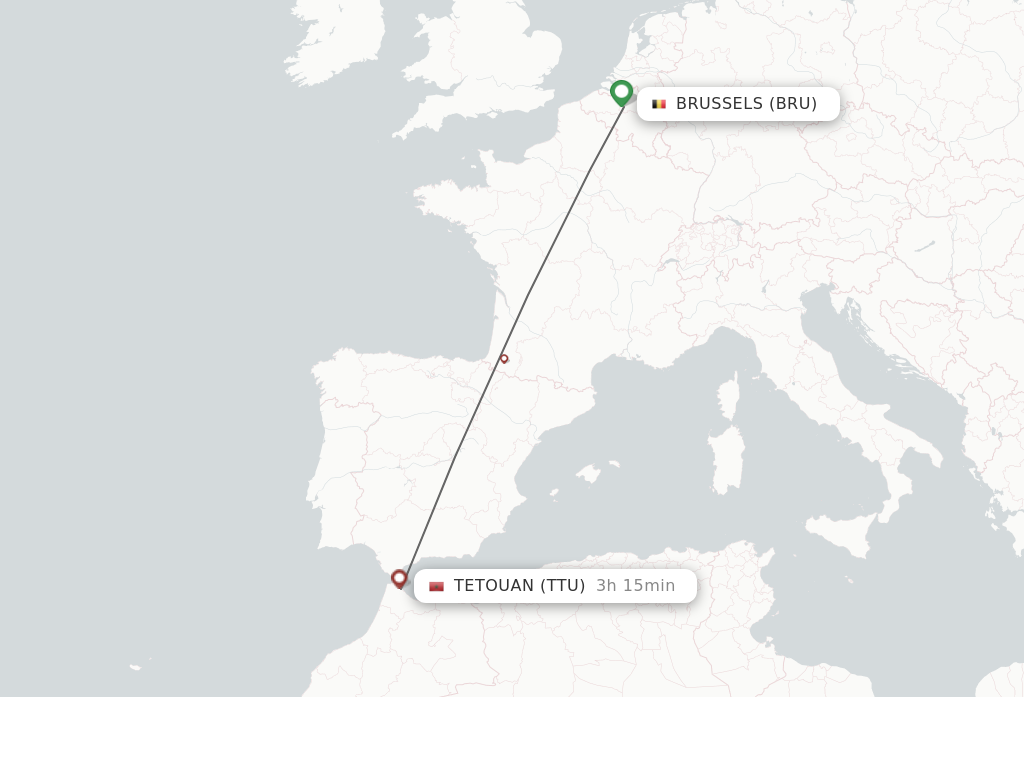 Flights from Brussels to Tetouan route map