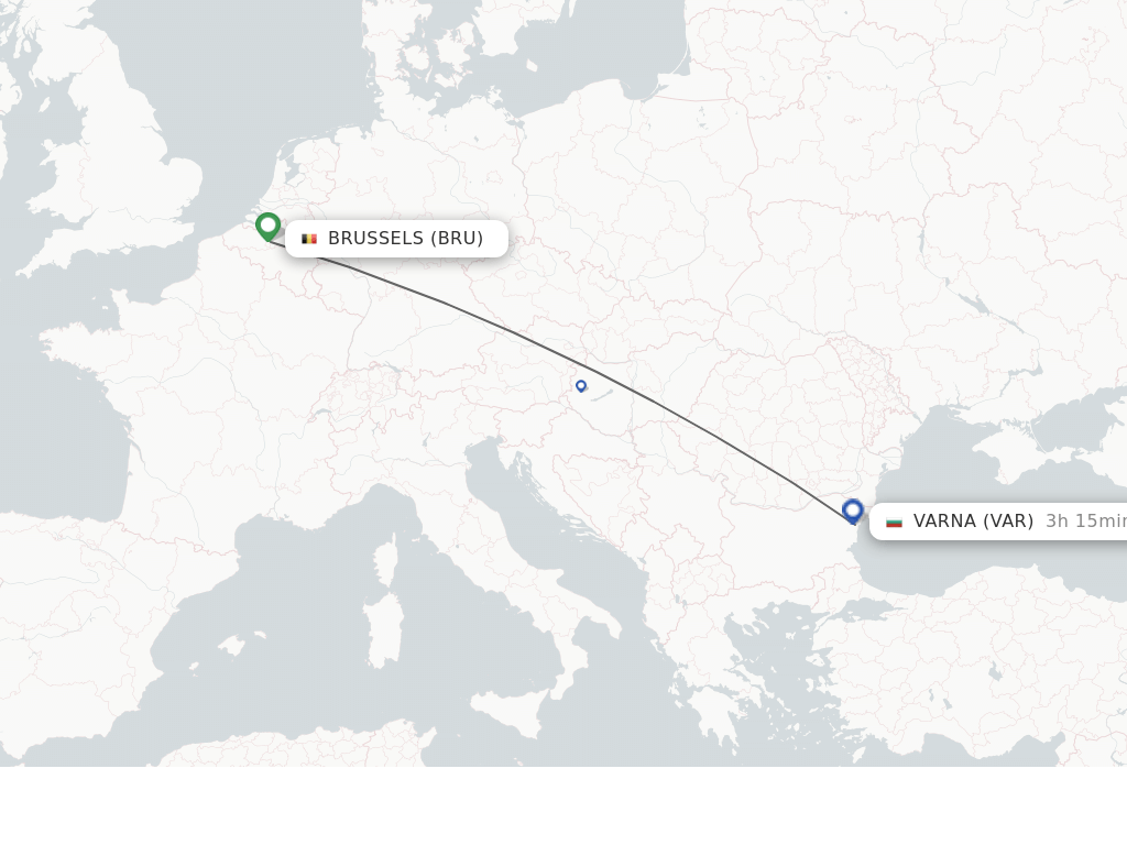 Flights from Brussels to Varna route map