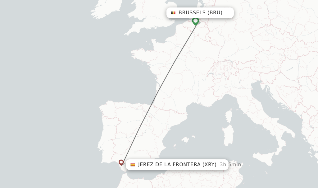Flights from Brussels to Jerez De La Frontera route map