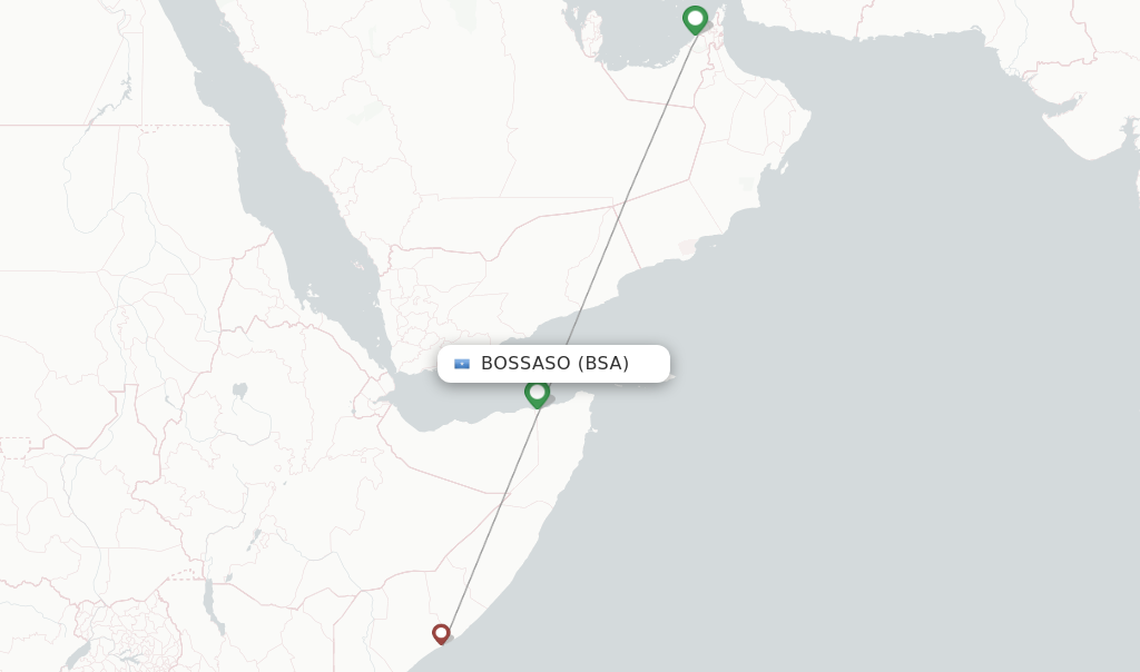 Route map with flights from Bossaso with Daallo Airlines