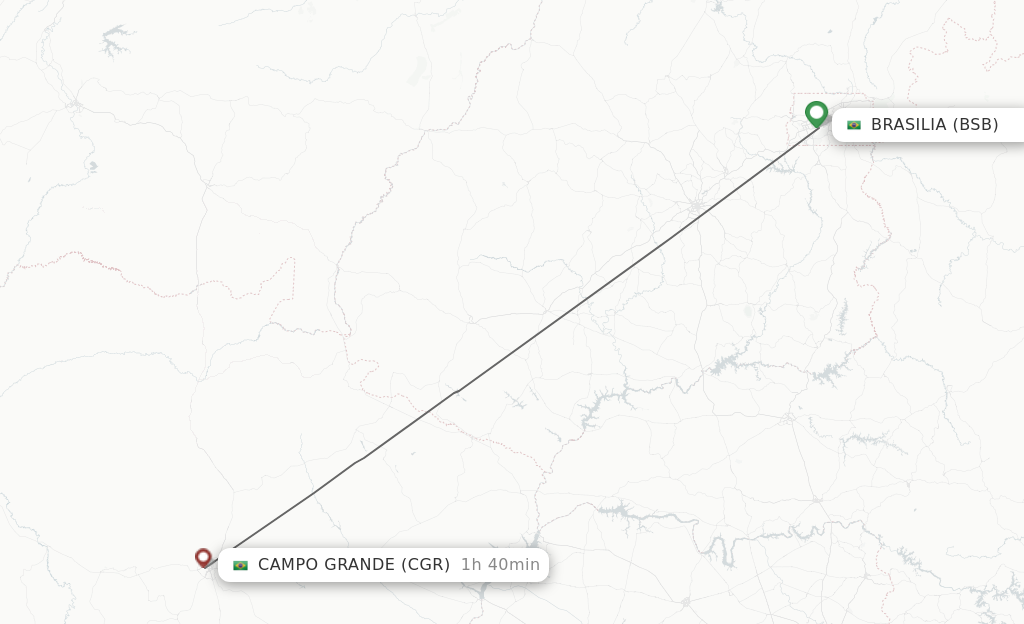 Flights from Brasilia to Campo Grande route map