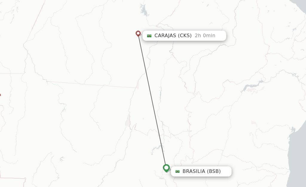 Flights from Brasilia to Carajas route map
