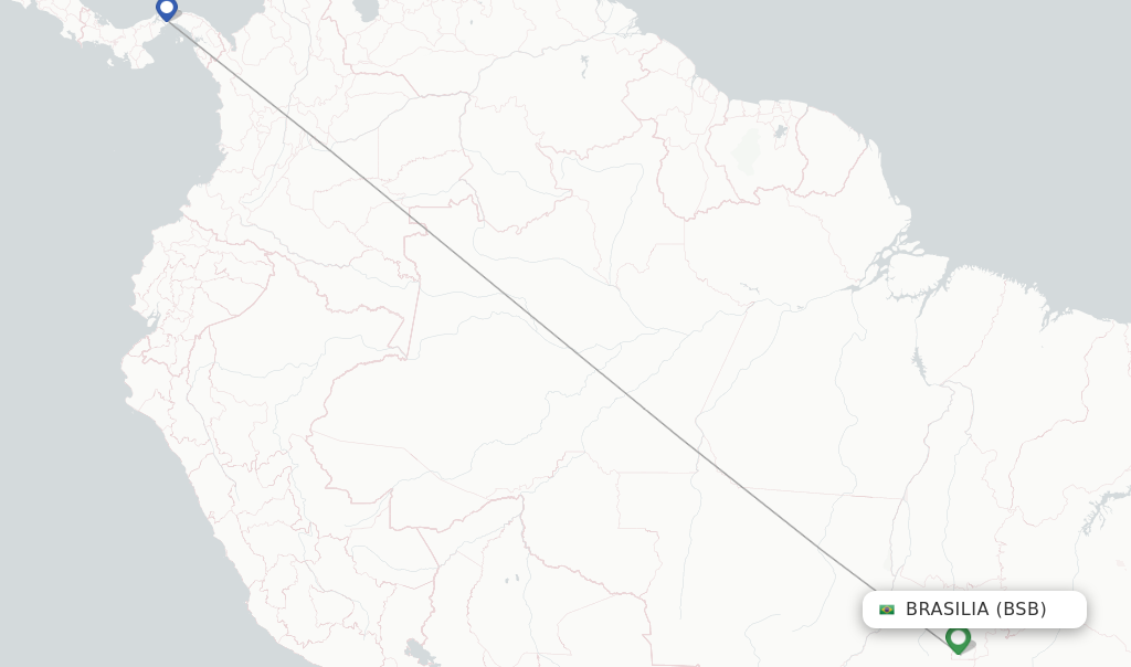 Route map with flights from Brasilia with Copa Airlines