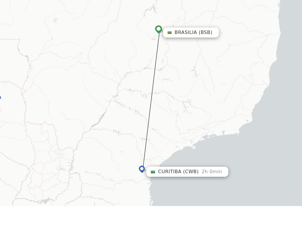 Flights from Brasilia to Curitiba route map