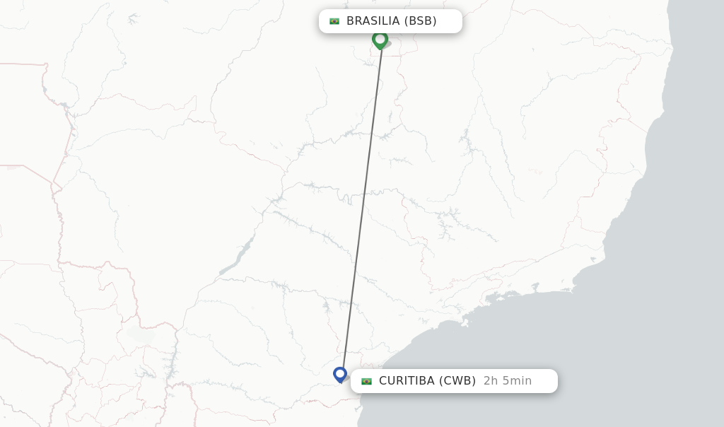 Flights from Brasilia to Curitiba route map