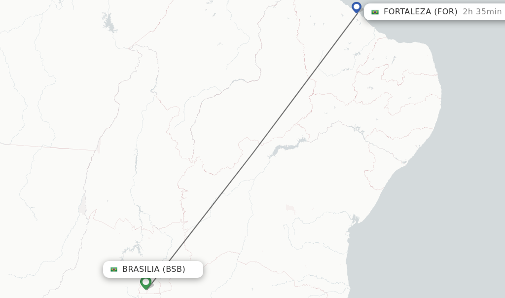 Flights from Brasilia to Fortaleza route map