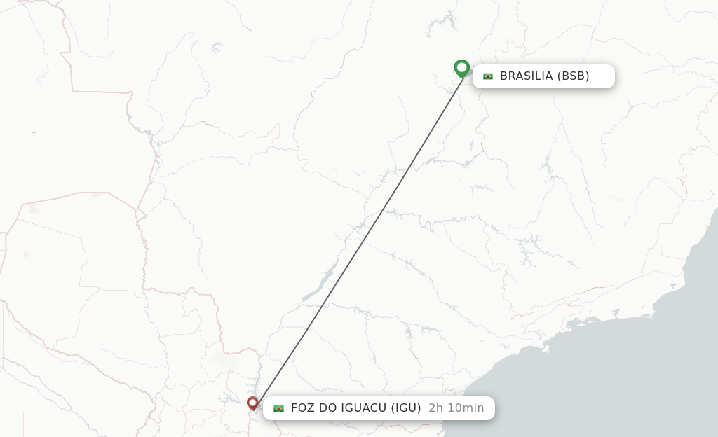 Flights from Brasilia to Iguassu Falls route map