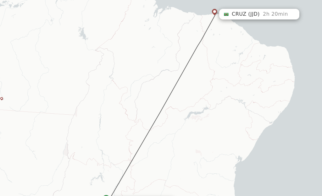 Flights from Brasilia to Cruz route map
