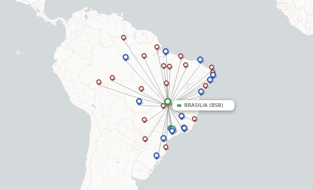 Route map with flights from Brasilia with LATAM Airlines