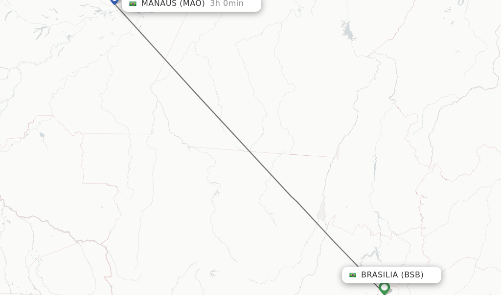 Flights from Brasilia to Manaus route map