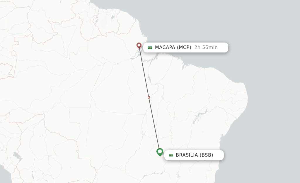 Flights from Brasilia to Macapa route map